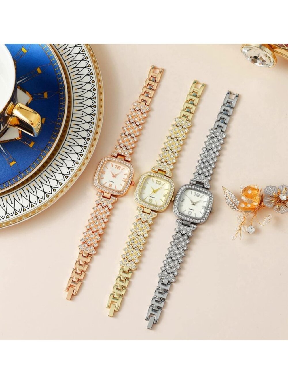 Women's Silver Fashion Luxury Vintage Diamond Square Digital Dial Quartz Watches - Picture 6 of 6